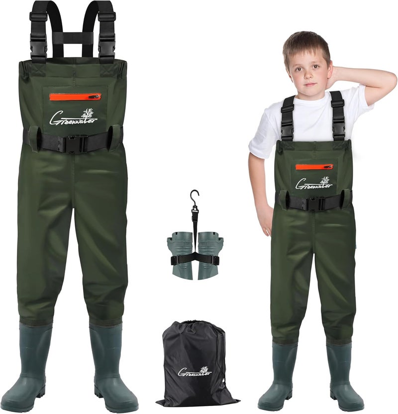 GREENWATER Kids Chest Waders Youth Fishing Waders with Boots Waterproof for Children Boys Girls Hanger & Bag Included - Image 1